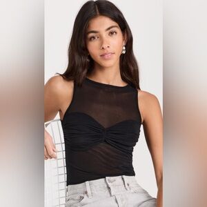 Reformation Rose Knit Black Sheer Ruched Tank Top